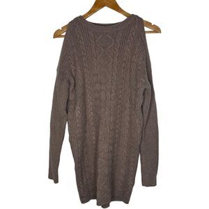 Express Mini Cold Shoulder Sweater Dress women's size small S brown Cabl…